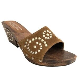 Donald J. Pliner Italian Suede Studded Square Peep-toe Western Clog 8